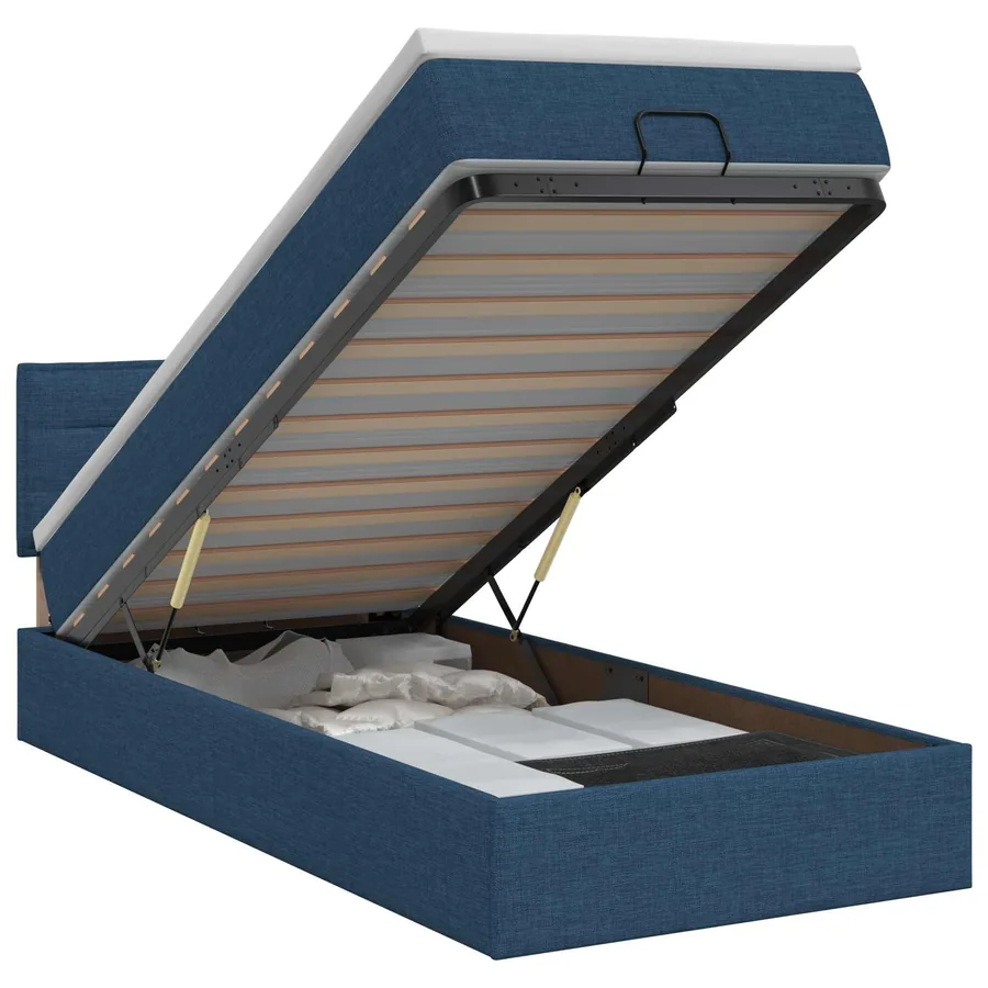 Lit ottoman avec matelas Bleu 90 x 200 cm Tissu