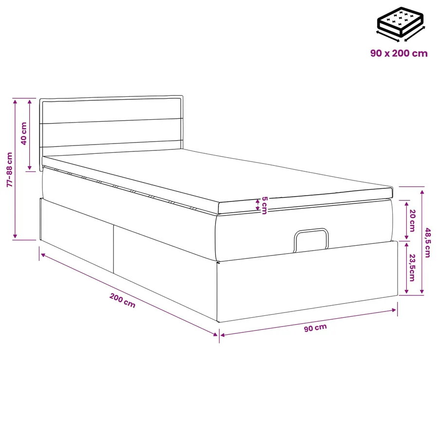 Lit ottoman avec matelas Bleu 90 x 200 cm Tissu - 11