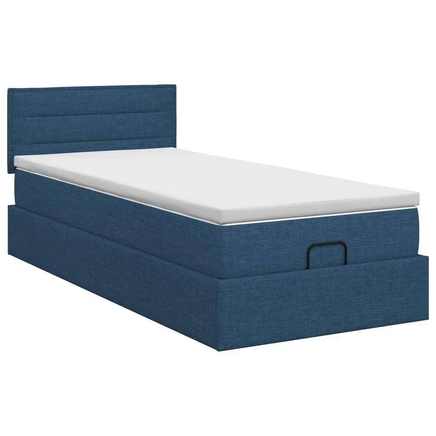 Lit ottoman avec matelas Bleu 90 x 200 cm Tissu - 7