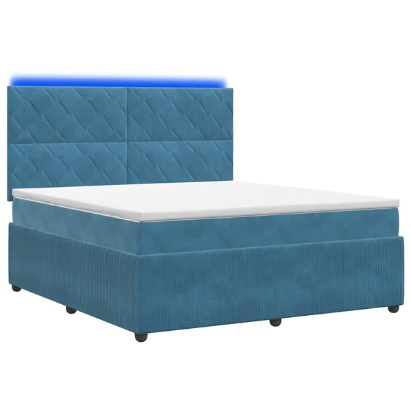 Lit boxspring LED avec matelas Bleu 180 x 200 cm Velours