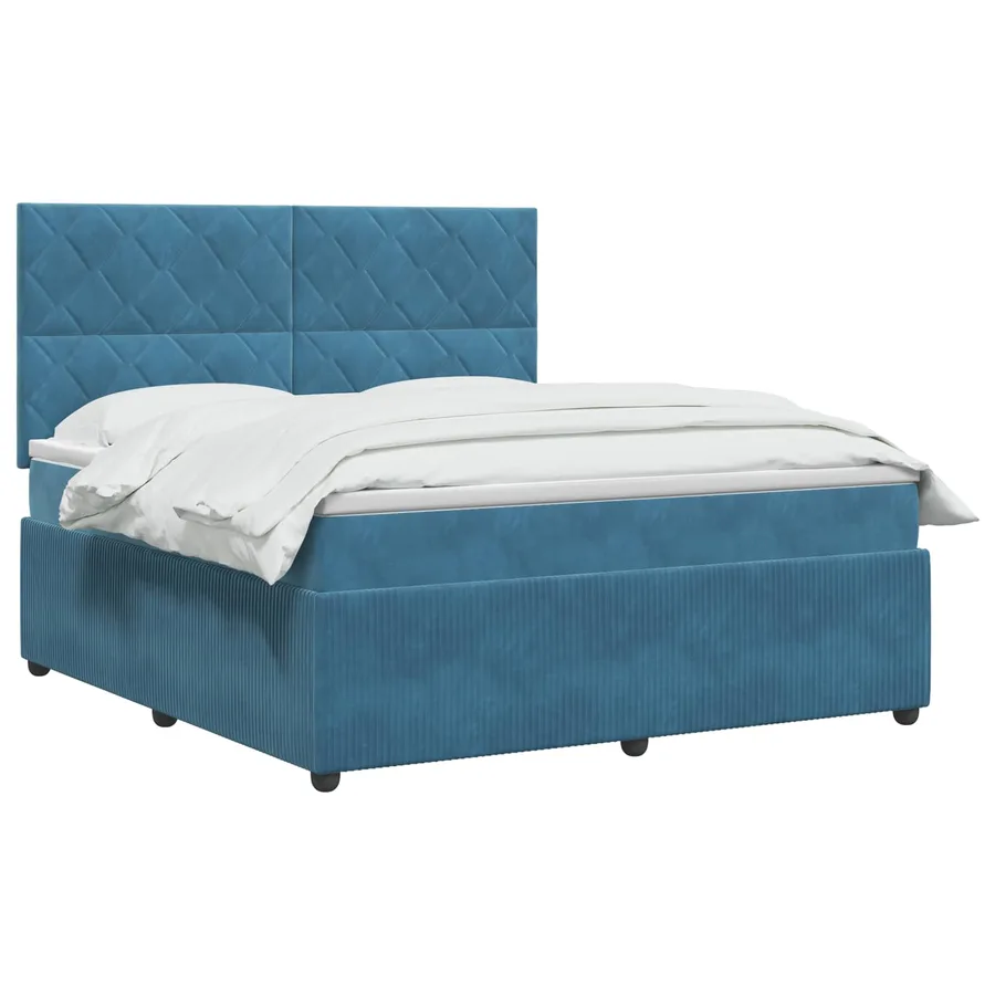 Lit boxspring LED avec matelas Bleu 180 x 200 cm Velours - 2