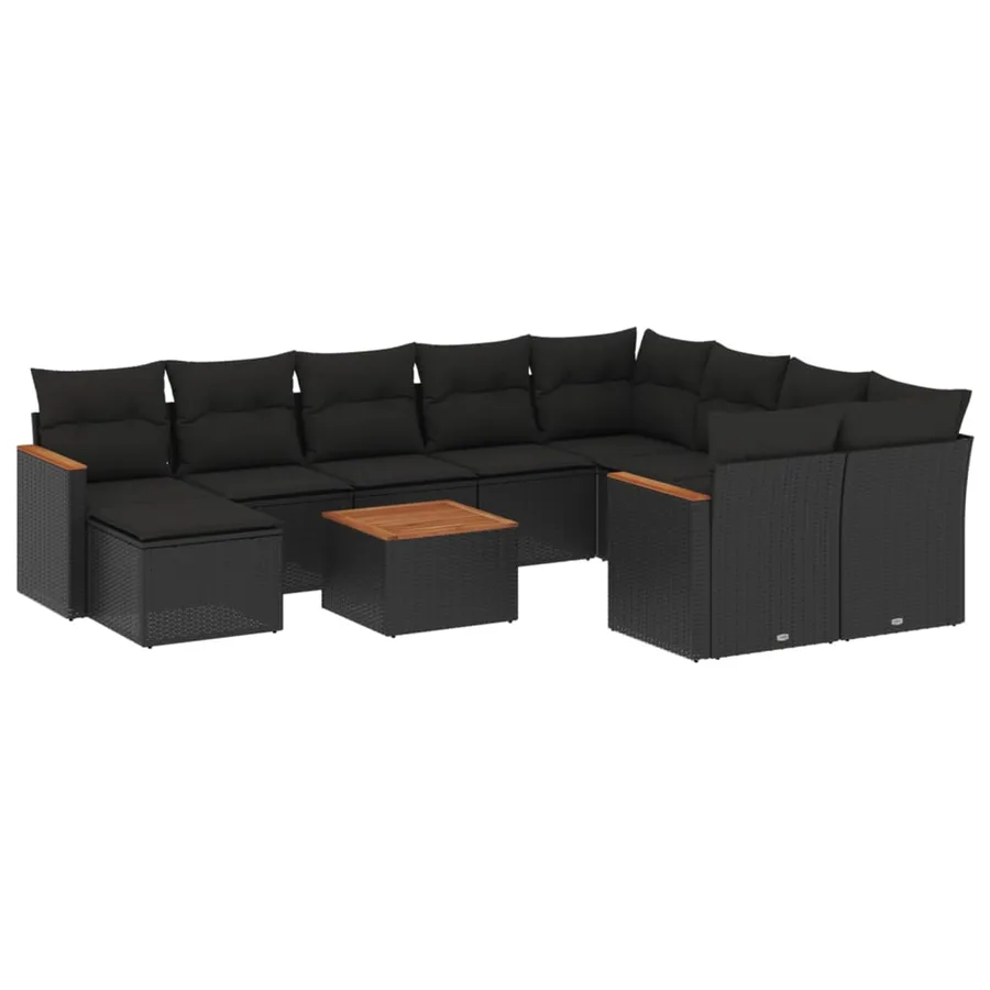 Salon de jardin 11 pcs avec coussins noir résine tressée - 2