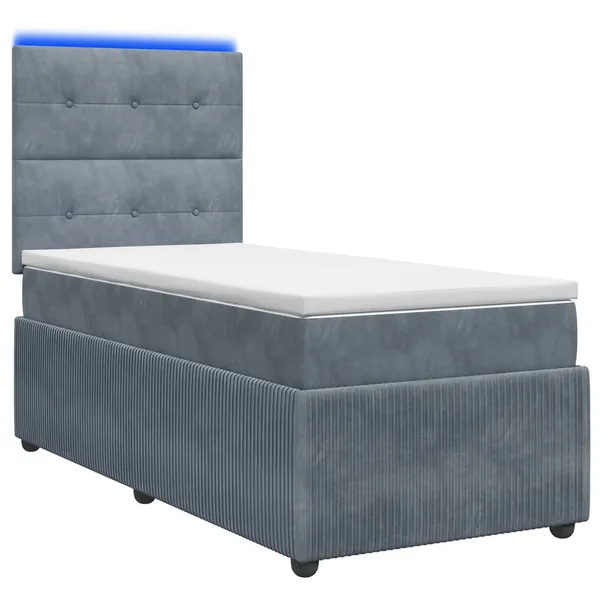 Lit boxspring LED avec matelas Gris foncé 90 x 190 cm Velours