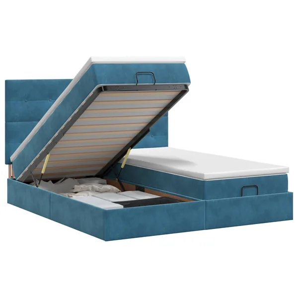 Lit ottoman avec matelas 2 pc Bleu foncé Velours
