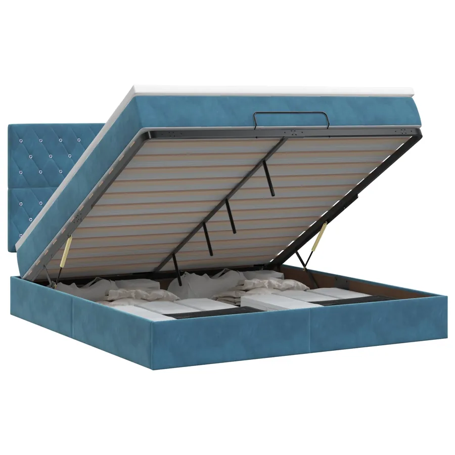 Lit ottoman avec matelas Bleu foncé 180 x 200 cm Velours