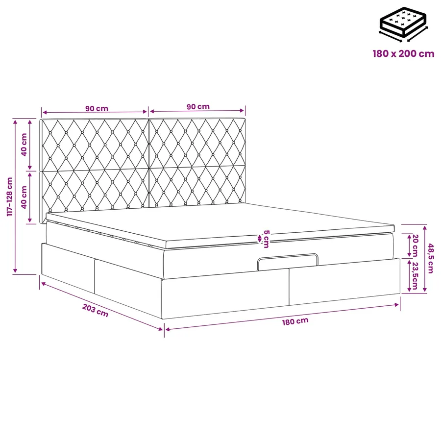Lit ottoman avec matelas Bleu foncé 180 x 200 cm Velours - 11