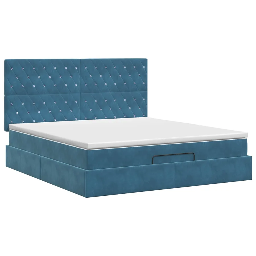 Lit ottoman avec matelas Bleu foncé 180 x 200 cm Velours - 7