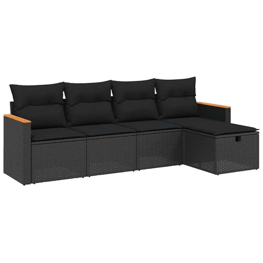 Salon de jardin 5 pcs avec coussins noir résine tressée - 2