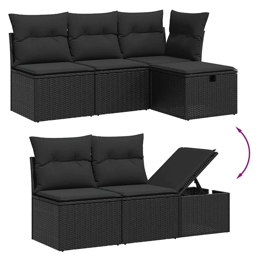 Salon de jardin 5 pcs avec coussins noir résine tressée - 3