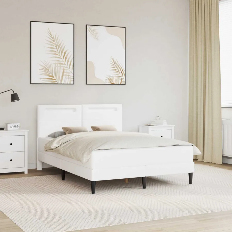Cadre de lit avec bandes LED Blanc 160 x 200 cm Simili cuir