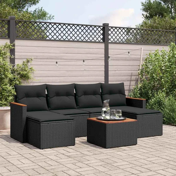 Salon de jardin 7 pcs avec coussins noir résine tressée 55 x 62 x 69 cm - 52,2 kg