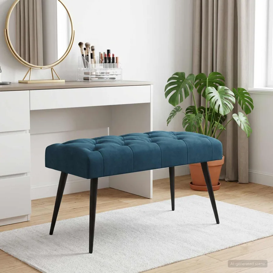 Banc avec capitonnage bouton Bleu 80 x 40 x 46 cm Velours - 3