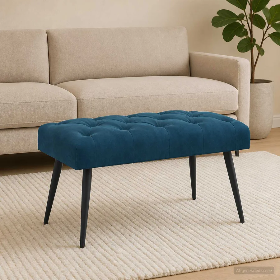Banc avec capitonnage bouton Bleu 80 x 40 x 46 cm Velours - 4