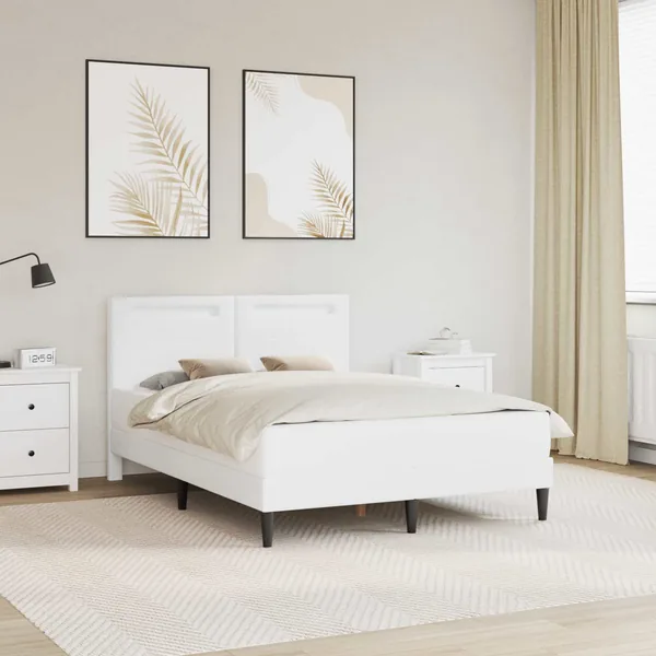 Cadre de lit avec bandes LED Blanc 140 x 190 cm Simili cuir