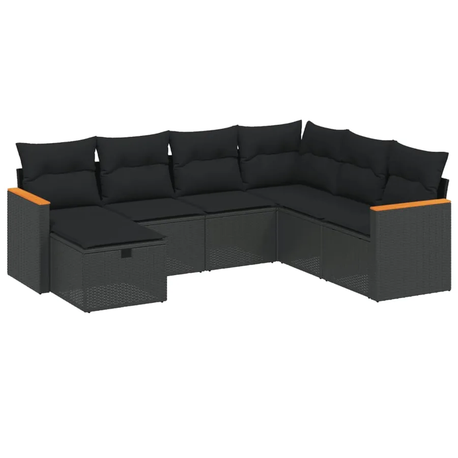 Salon de jardin 7 pcs avec coussins noir résine tressée 62 x 62 x 69 cm - 54,7 kg - 2
