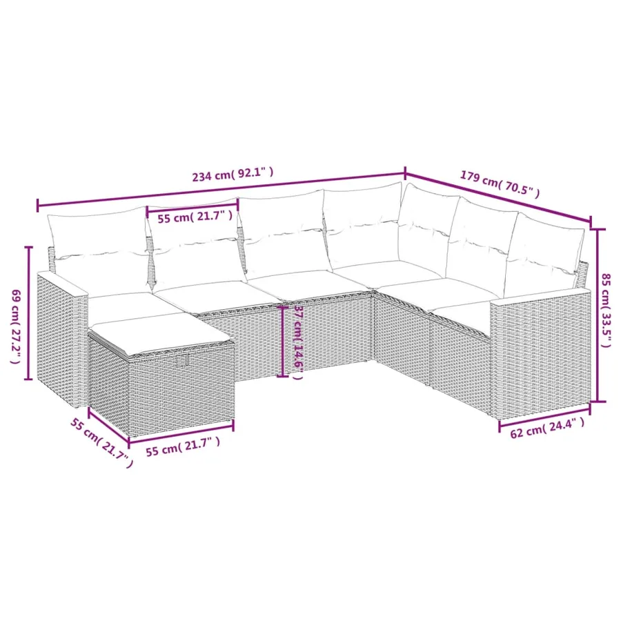 Salon de jardin 7 pcs avec coussins noir résine tressée 62 x 62 x 69 cm - 54,7 kg - 4