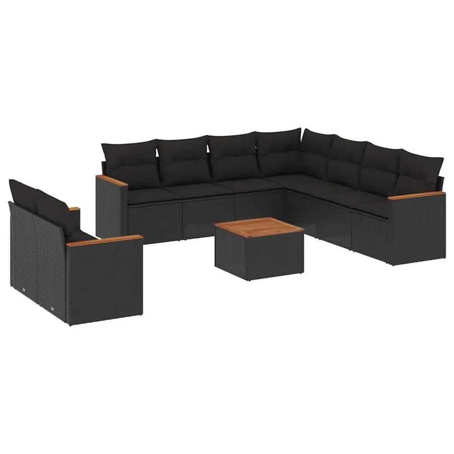 Salon de jardin 10 pcs avec coussins noir résine tressée - 2