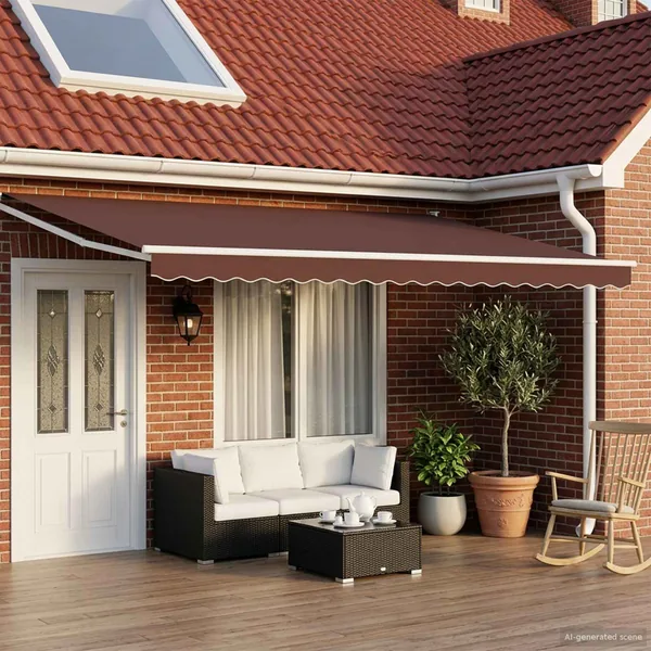 Store rétractable manuel avec LEDs Marron et blanc 4 x 2 m