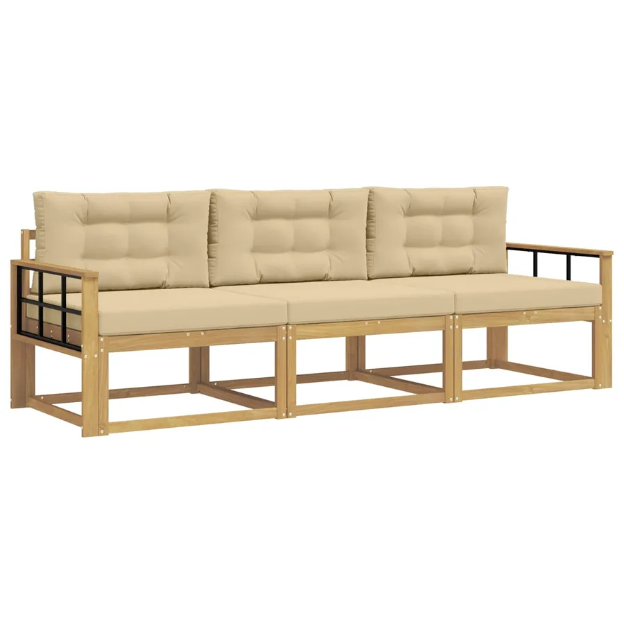 Ensemble de canapés d'extérieur 3 pcs Blanc et Beige Polyester - 2