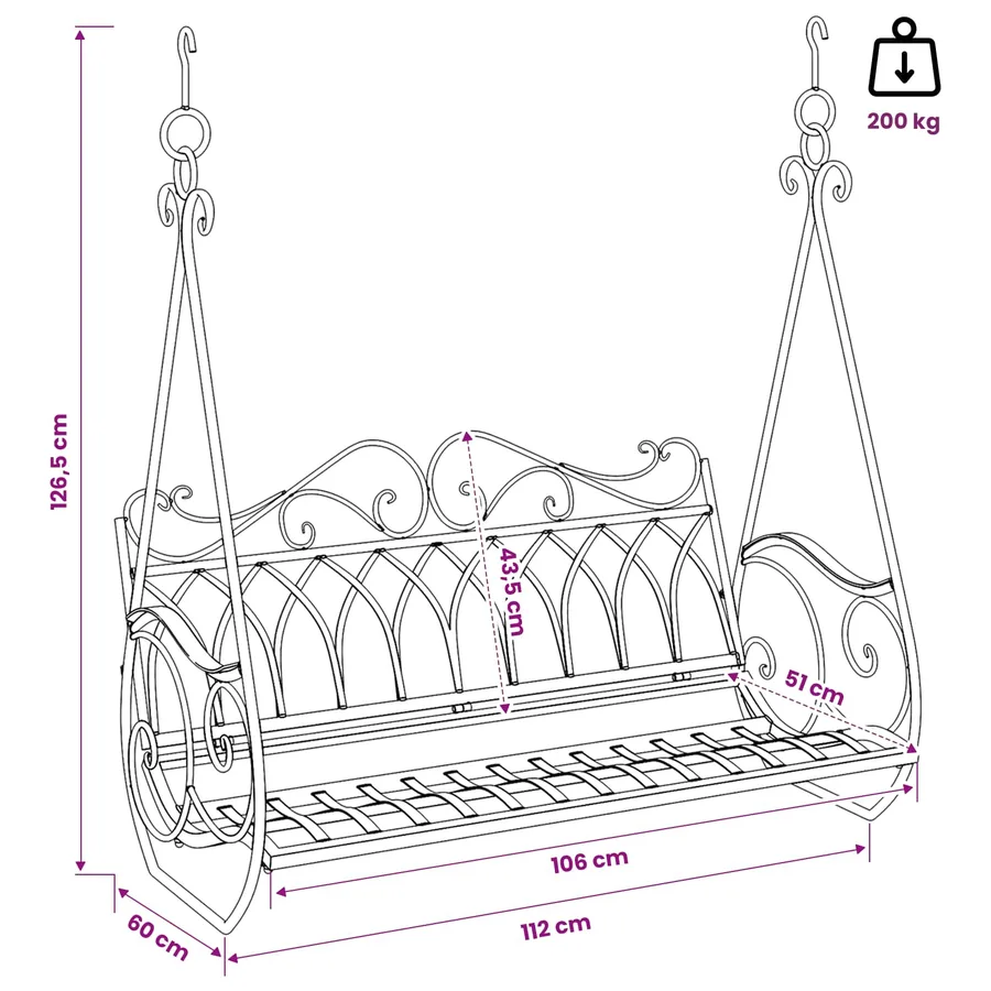 Banc Balançoire Acier 112 x 60 x 126,5 cm Blanc antique - 7