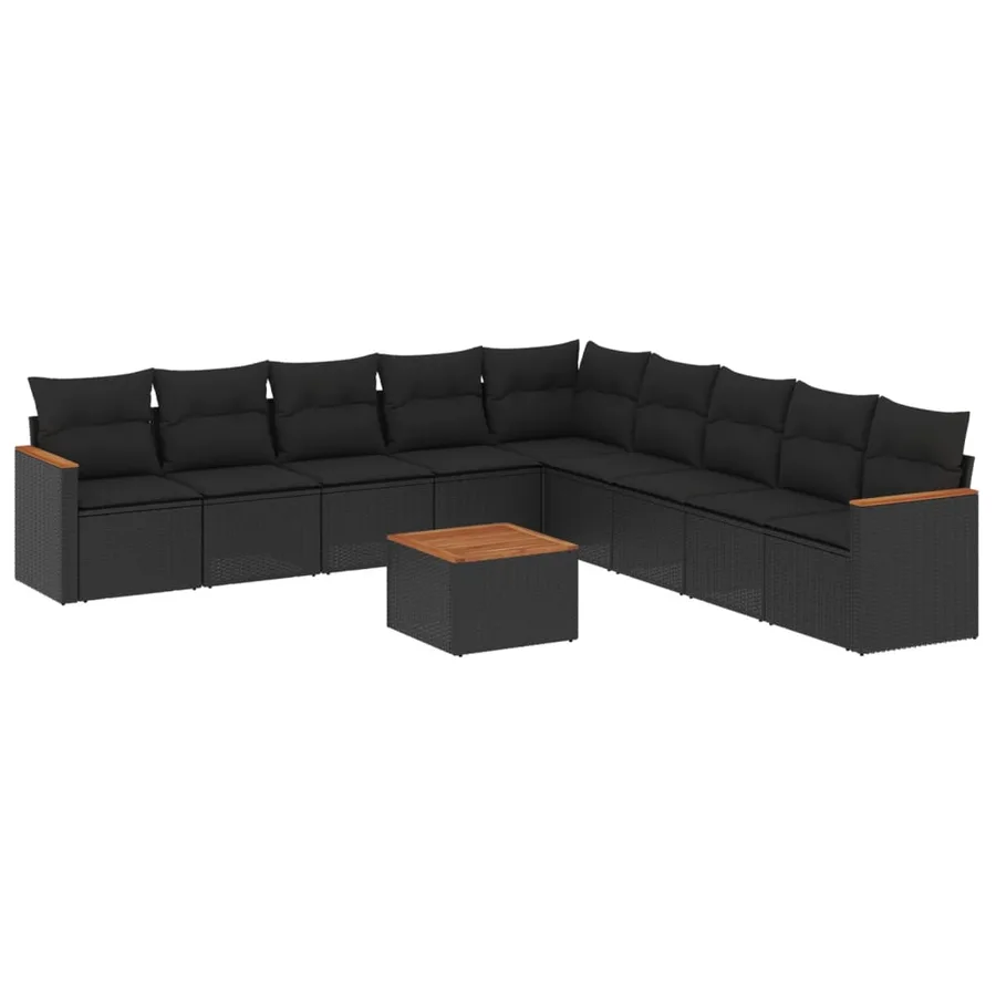 Salon de jardin 10 pcs avec coussins noir résine tressée - 2