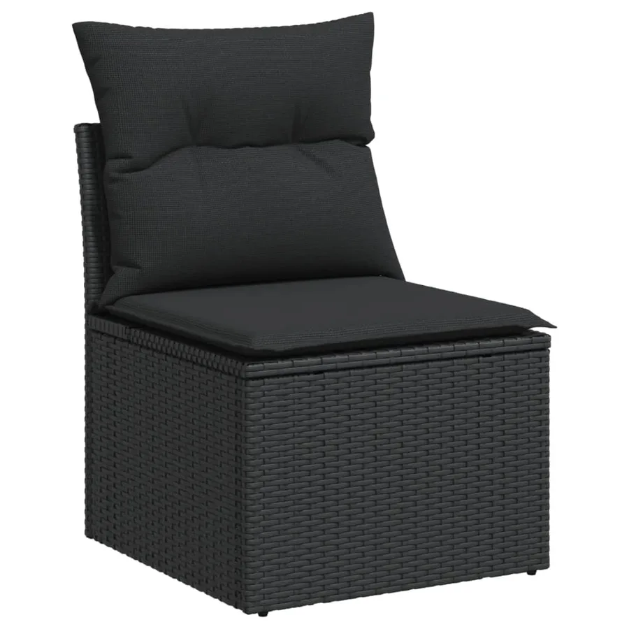 Salon de jardin 10 pcs avec coussins noir résine tressée - 5