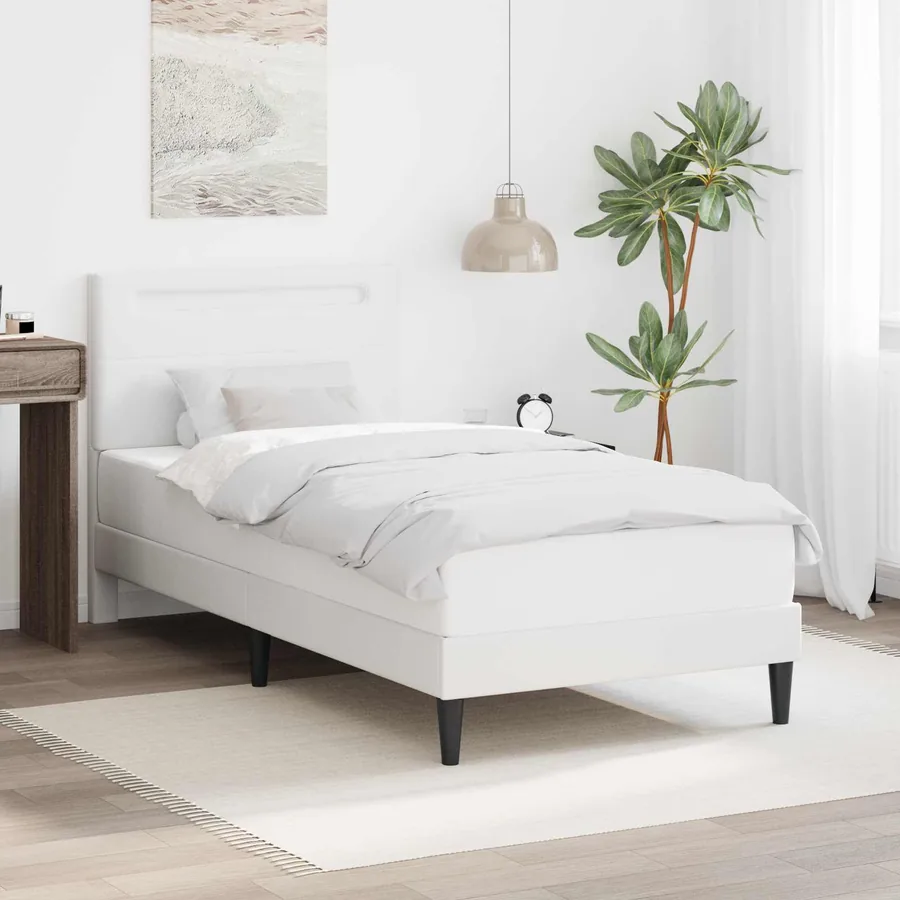 Cadre de lit avec bandes LED Blanc 90 x 190 cm Simili cuir