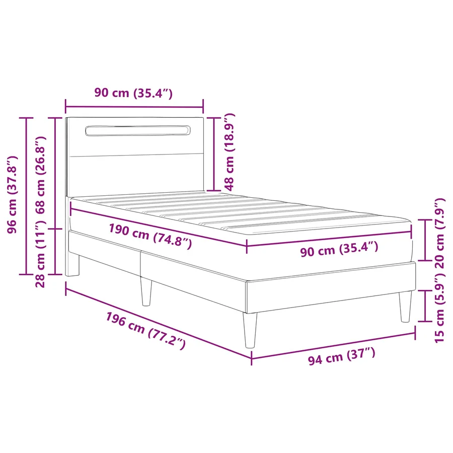 Cadre de lit avec bandes LED Blanc 90 x 190 cm Simili cuir - 16