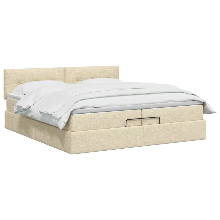 Lit ottoman avec matelas Crème 200 x 200 cm Tissu - 2