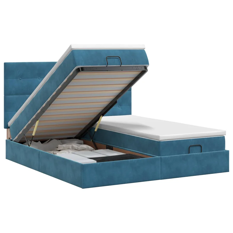 Lit ottoman avec matelas 2 pc Bleu foncé Velours