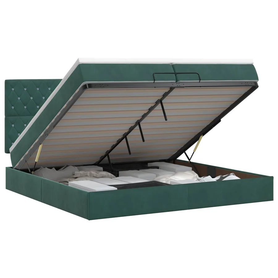 Lit ottoman avec matelas Vert foncé 200 x 200 cm Velours
