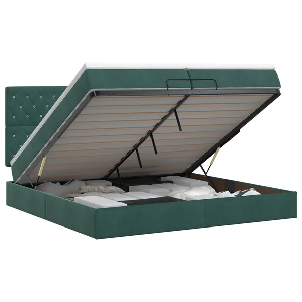 Lit ottoman avec matelas Vert foncé 200 x 200 cm Velours