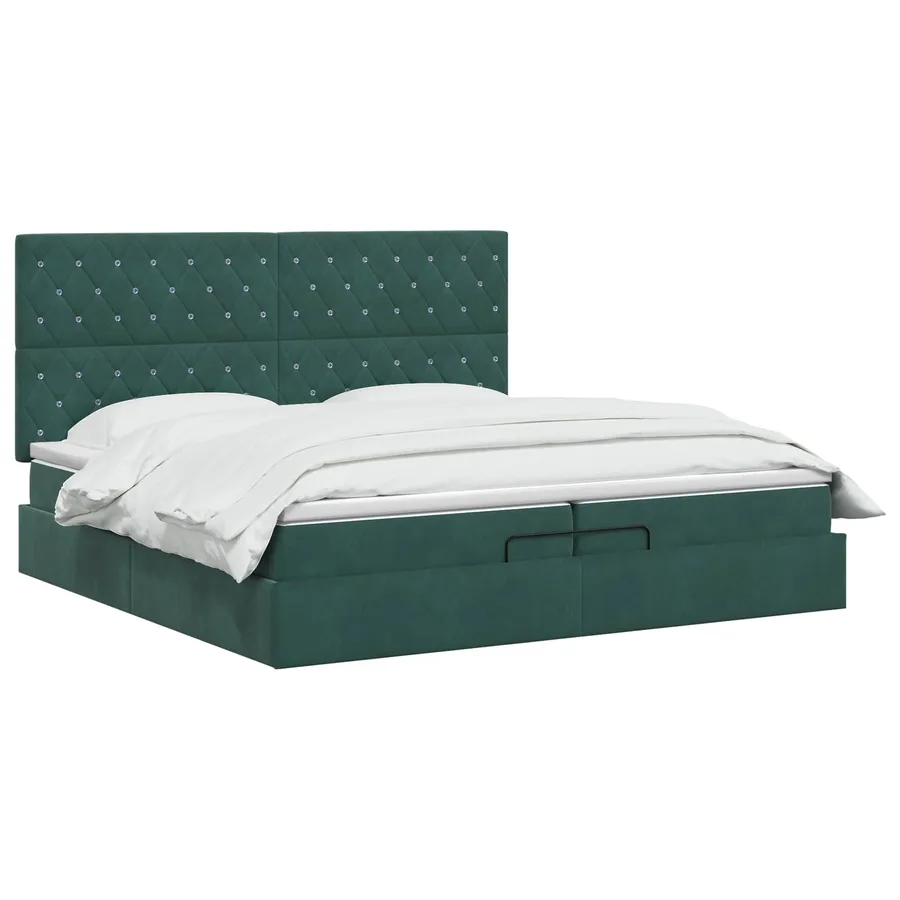 Lit ottoman avec matelas Vert foncé 200 x 200 cm Velours - 2