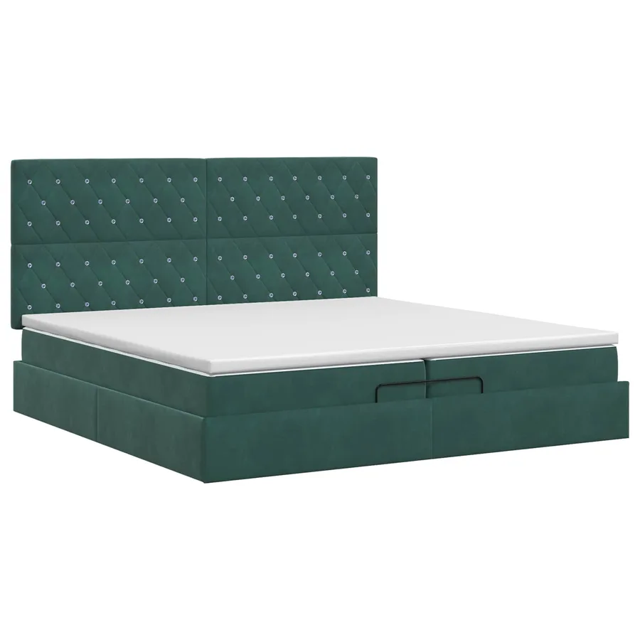 Lit ottoman avec matelas Vert foncé 200 x 200 cm Velours - 8