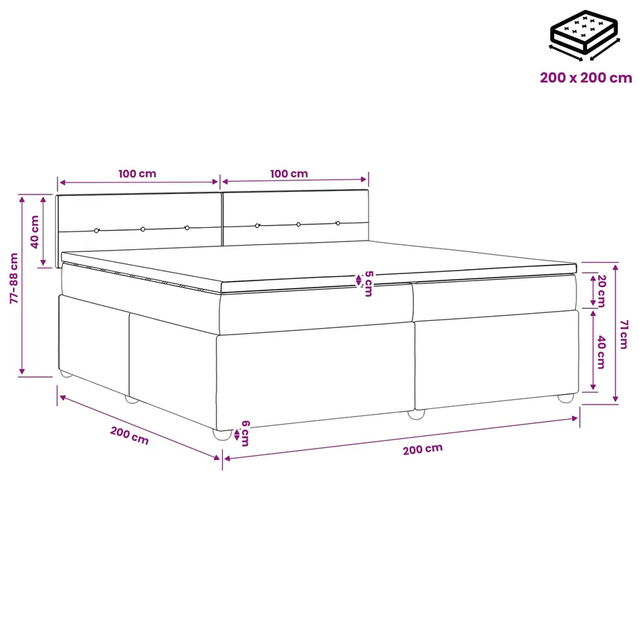 Lit boxspring avec matelas Bleu 200 x 200 cm Tissu - 10
