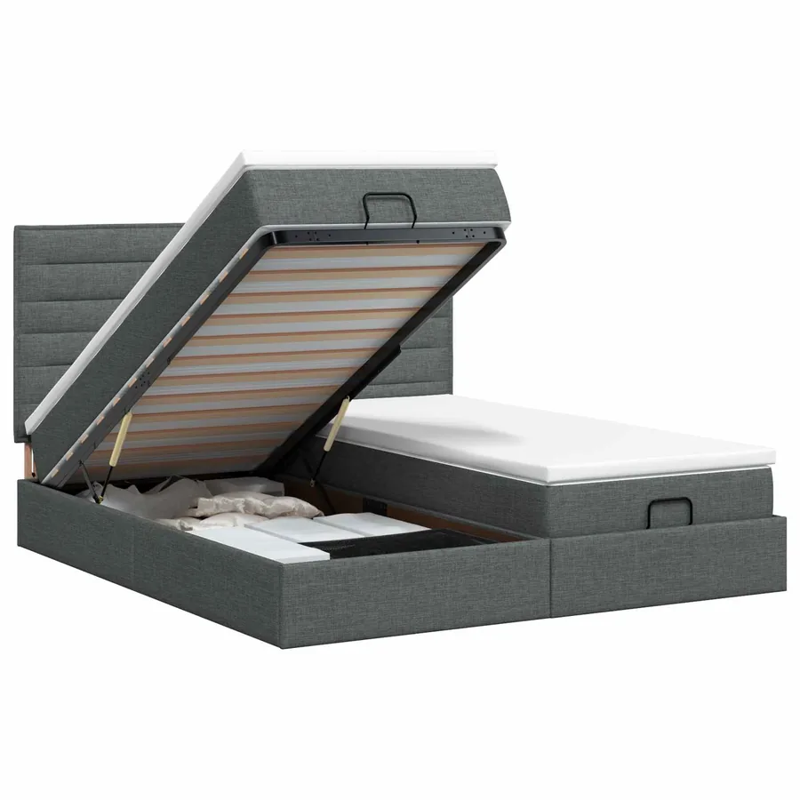 Lit ottoman avec matelas 2 pcs Gris foncé Tissu