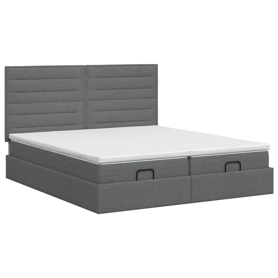 Lit ottoman avec matelas 2 pcs Gris foncé Tissu - 4