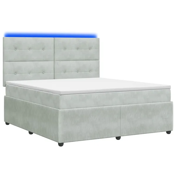 Lit boxspring LED avec matelas Gris clair 160 x 200 cm Velours