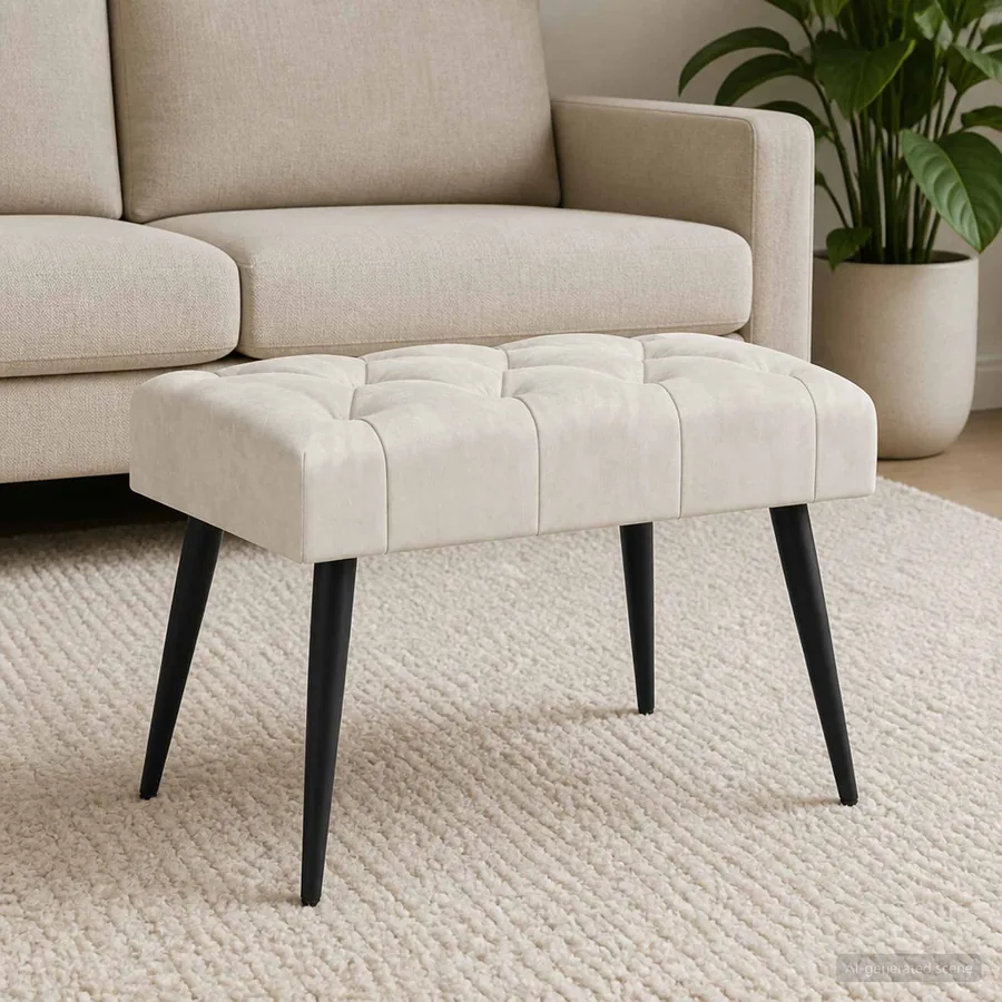 Banc avec capitonnage bouton Crème 60 x 40 x 45 cm Velours