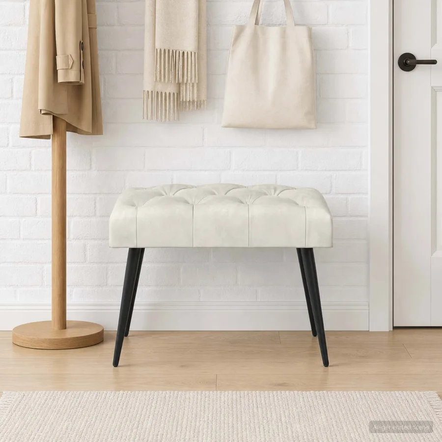 Banc avec capitonnage bouton Crème 60 x 40 x 45 cm Velours - 3