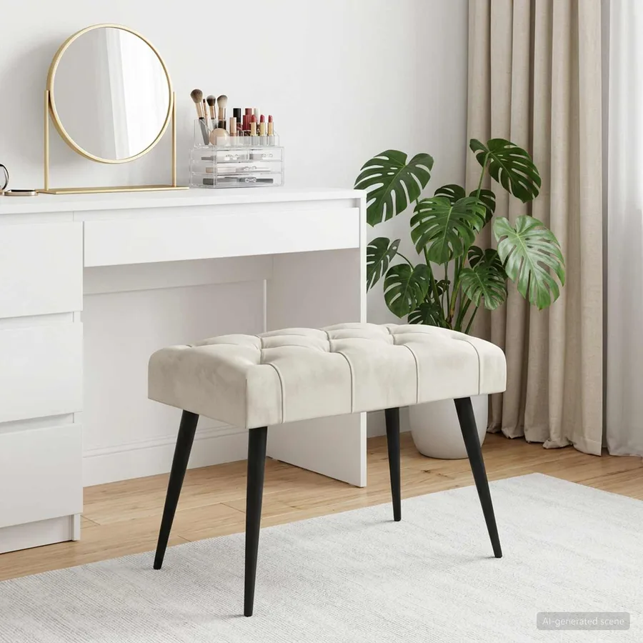 Banc avec capitonnage bouton Crème 60 x 40 x 45 cm Velours - 4