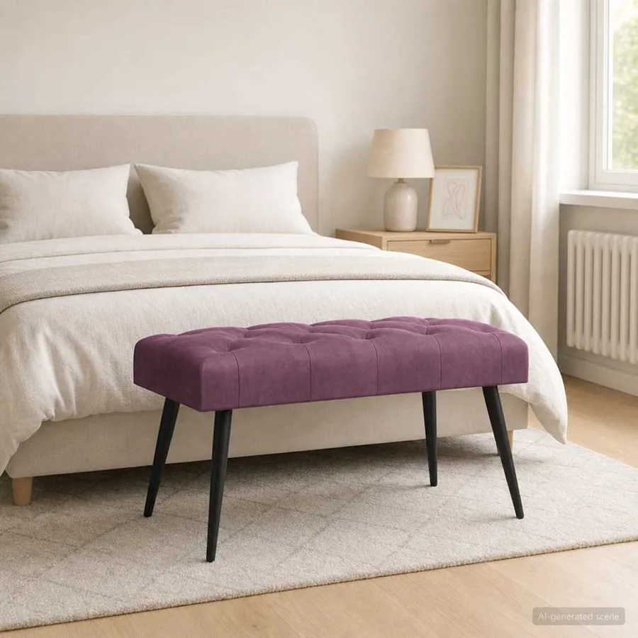 Banc avec capitonnage bouton Pourpre 80 x 40 x 46 cm Velours - 3
