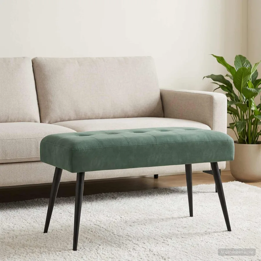 Banc avec capitonnage bouton Vert Mer 80 x 40 x 46 cm Velours