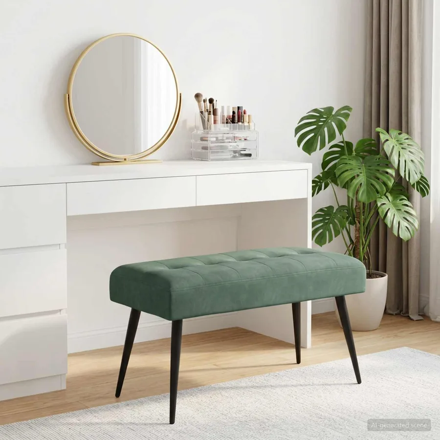 Banc avec capitonnage bouton Vert Mer 80 x 40 x 46 cm Velours - 3
