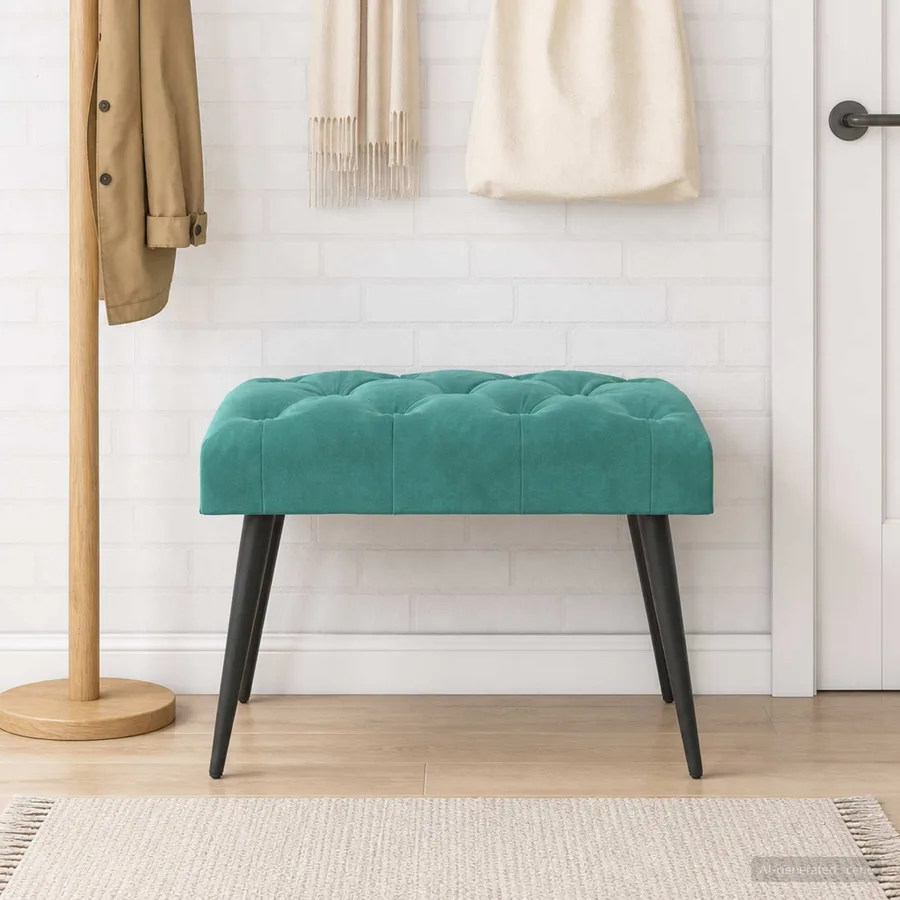 Banc avec capitonnage bouton Turquoise 60 x 40 x 45 cm Velours - 3