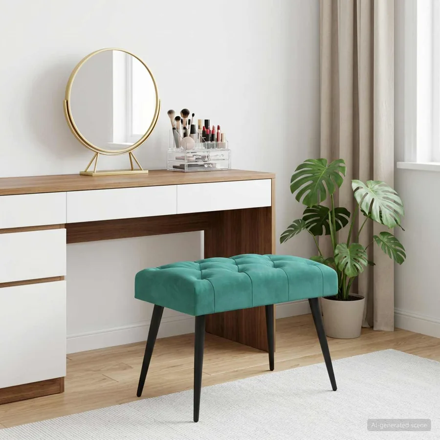 Banc avec capitonnage bouton Turquoise 60 x 40 x 45 cm Velours - 4
