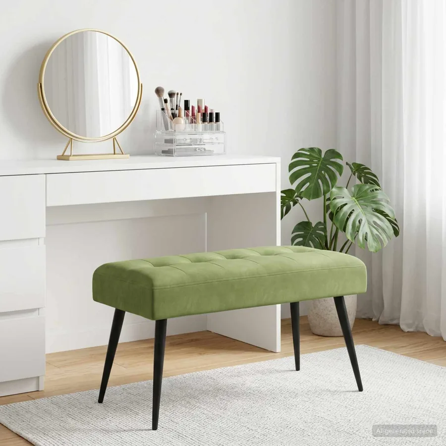 Banc avec capitonnage bouton Vert clair 80 x 40 x 46 cm Velours - 3