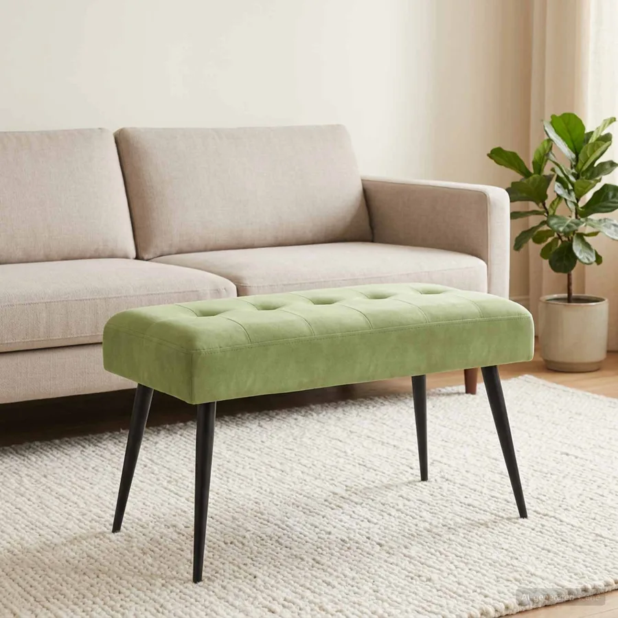 Banc avec capitonnage bouton Vert clair 80 x 40 x 46 cm Velours - 4