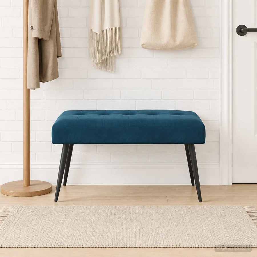 Banc avec capitonnage bouton Bleu 80 x 40 x 46 cm Velours