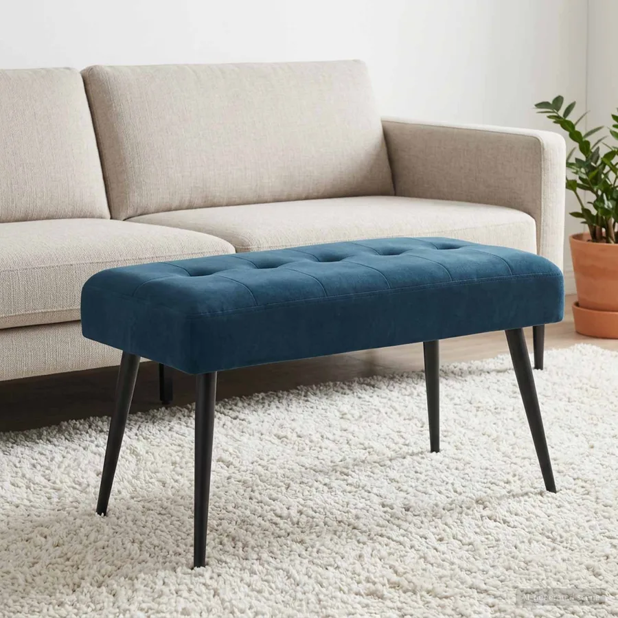 Banc avec capitonnage bouton Bleu 80 x 40 x 46 cm Velours - 3